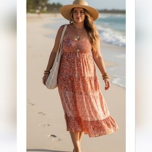 Band Of The Free Floral Coral Maxi Dress